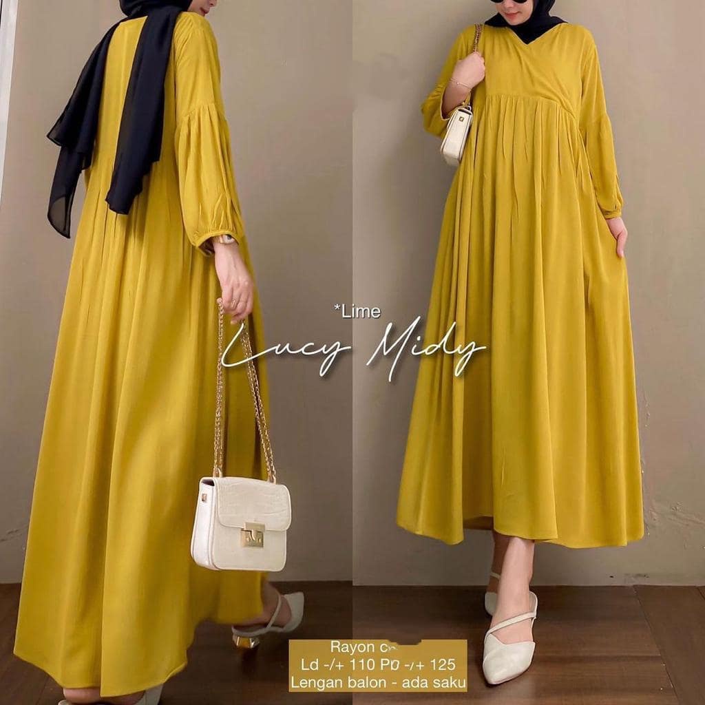 LUXIRY MIDI DRESS POLOS PREMIUM MODEL MINIMALIS KEKINIAN GAMIS RAYON TERBARU BAJU LEBARAN 2022 GAUN 