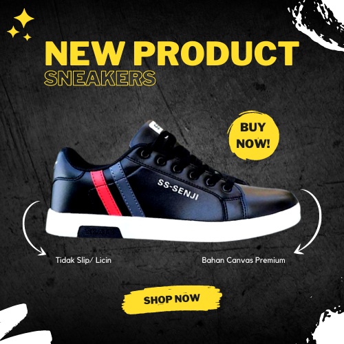 Sepatu Sneaker Cowok Pria Keren SS-Senji Sepatu Pria Hitam Sekolah Murah