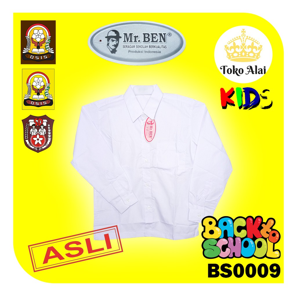 BAJU SERAGAM SEKOLAH PUTIH PANJANG MR.BEN ASLI SD SMP SMA BS0009