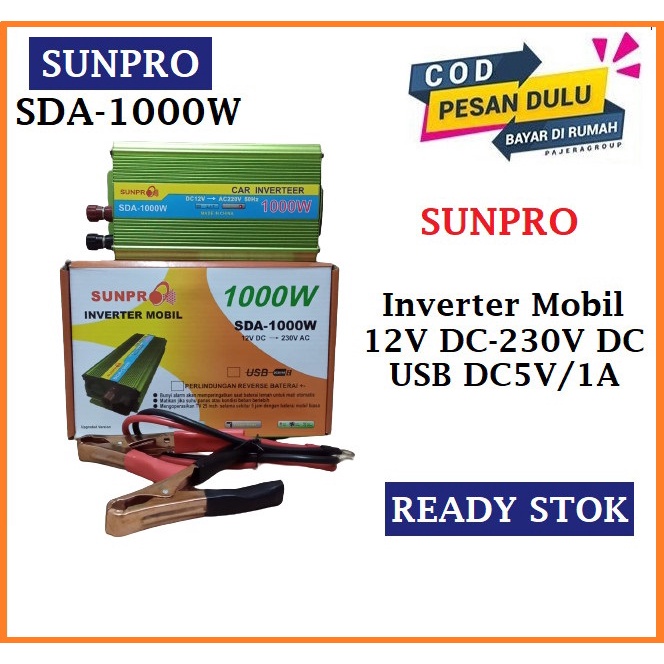 PowerInverter Sunpro SDA-1000w Inverter Mobil 1000w 12v-24vMultifungsi