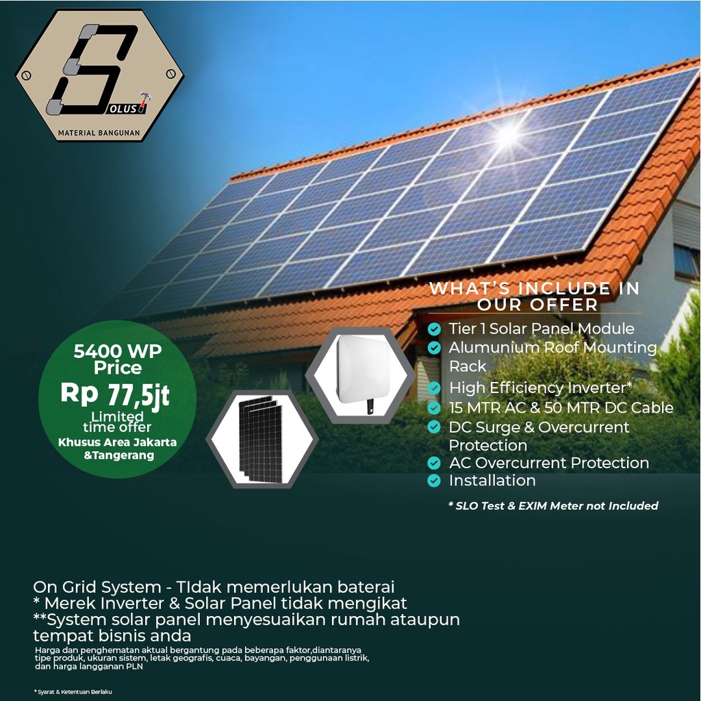 PAKET SOLAR PANEL / PANEL SURYA, PEMBANGKIT LISTRIK TENAGA SURYA FULL