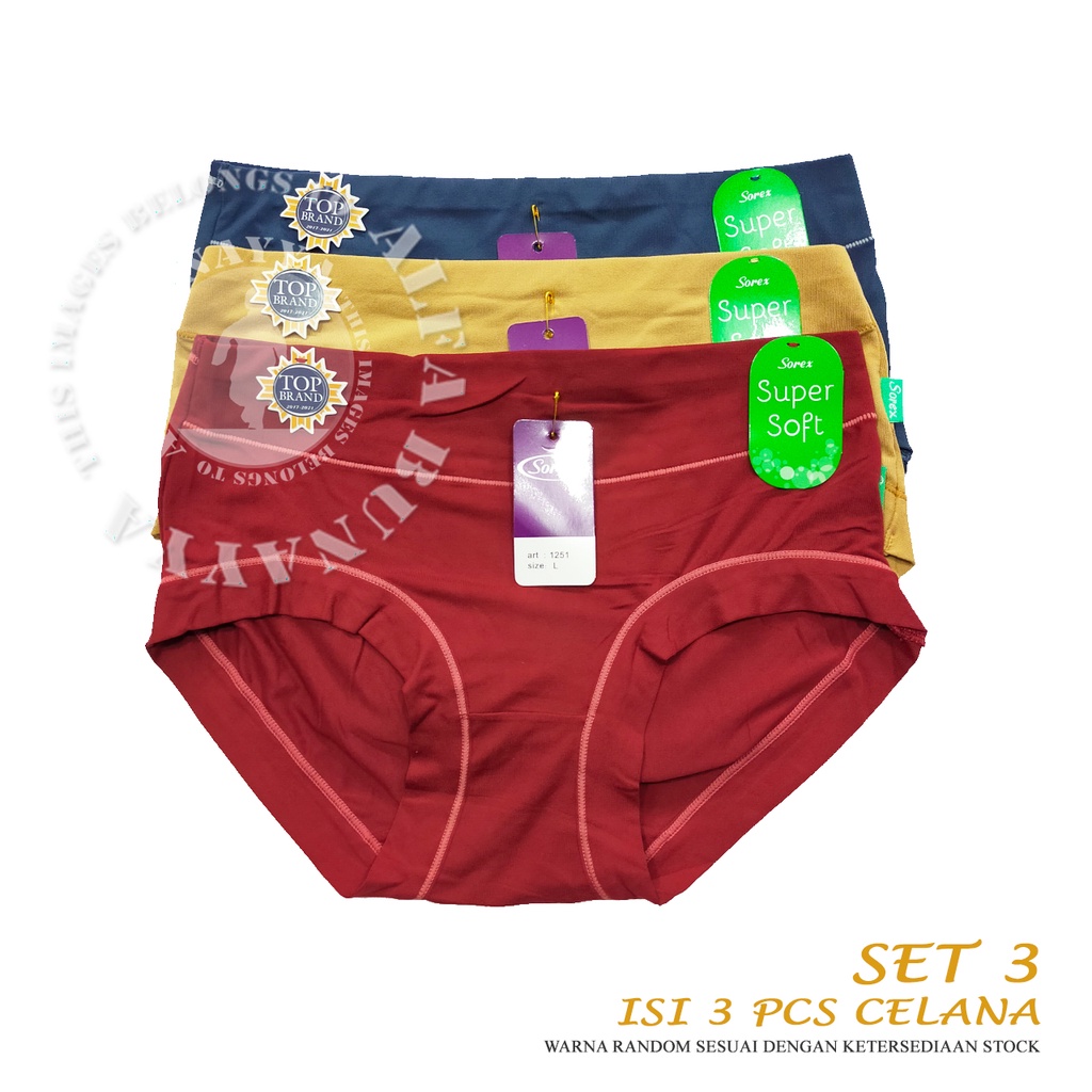 3 Pcs Celana Dalam Wanita SOREX 1251 - MIDI Cutting - Super Soft CD Underwear - Pakaian Dalam Wanita Katun Cotton