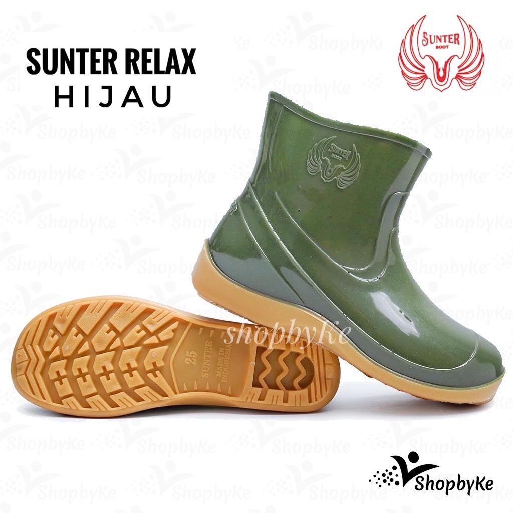 Sepatu Boot Karet Pendek Sunter RELAX Merah Maroon dan Hijau Glossy Mengkilap