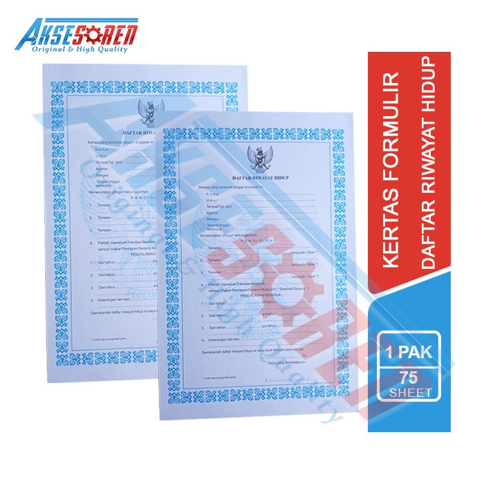 

SURAT LAMARAN KERJA DAFTAR RIWAYAT HIDUP [1 PACK / 75 LEMBAR] / KERTAS DAFTAR RIWAYAT HIDUP / CURRICULUM VITAE / CV / FORMULIR