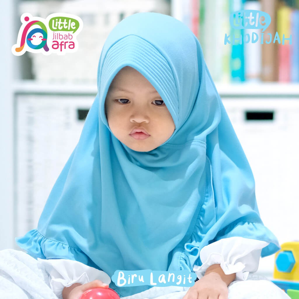Jilbab Instan Anak Little Khodijah Biru Langit - Little Jilbab Afra - Bahan Kaos, Adem &amp; Lembut