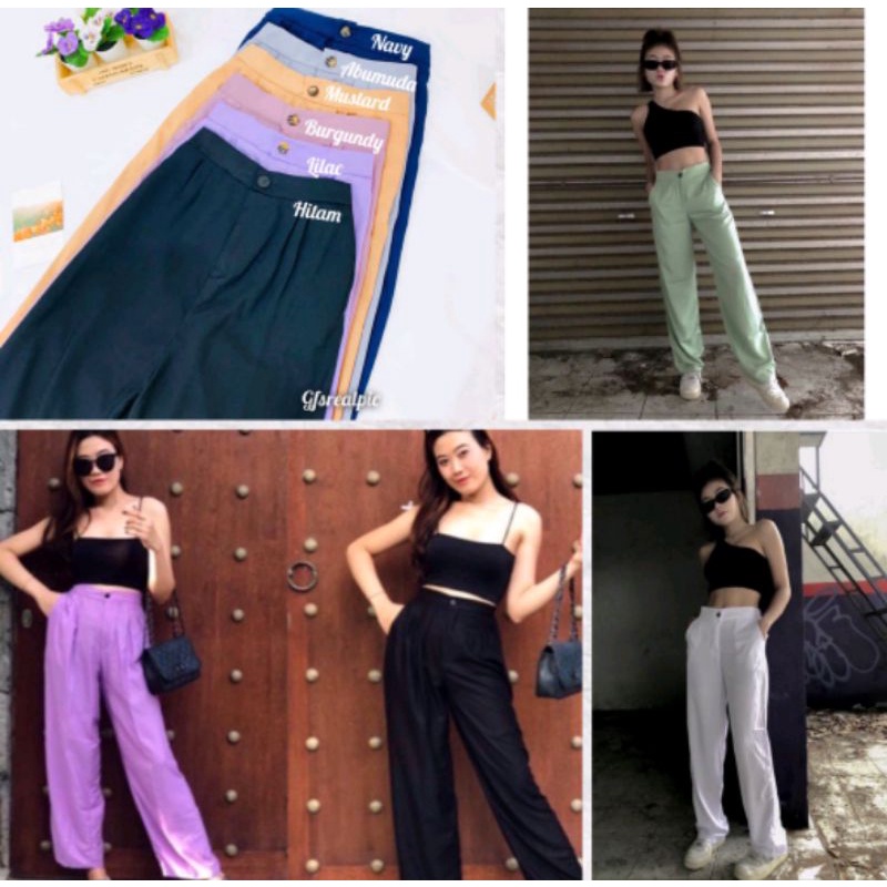 Celana kulot HW HIGHWAIST kancing Resleting katun premium