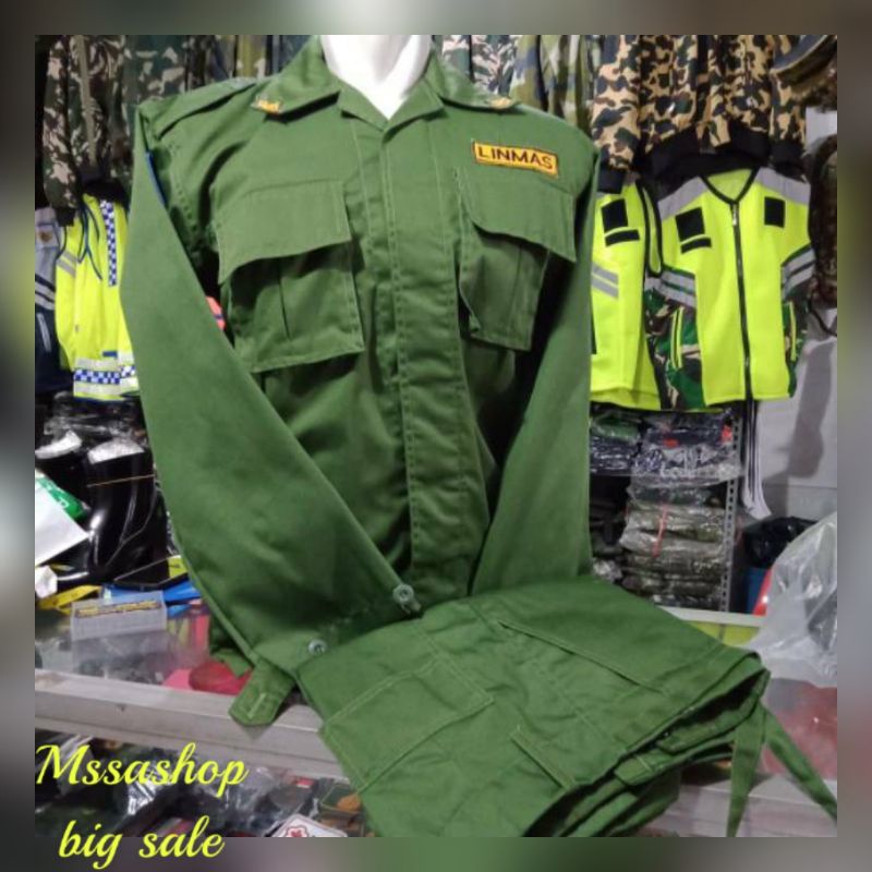 Seragam Linmas/Hancip/ Hijau &amp; Green Setelan Keamanan Desa Original