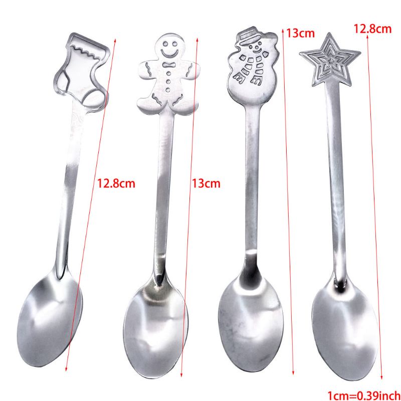 12pcs / Set Sendok Sup Gula Dessert Bahan Stainless Steel Untuk Hadiah Natal