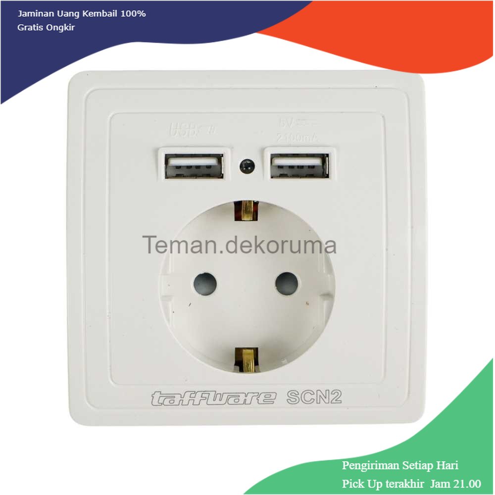 TD - SKT Taffware Stop Kontak Dinding EU Plug dengan 2 USB Port - SCN2