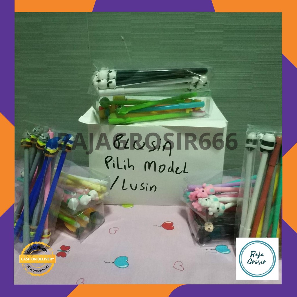 

paket pulpen gel karakter 8 lusin (bisa pilih karakter sendiri) pen pena bolpen lucu imut