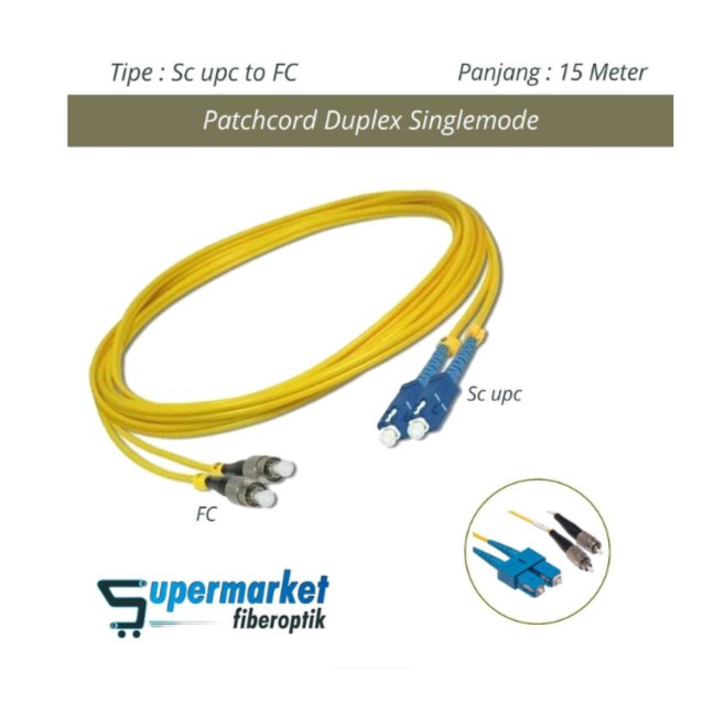 Patchcord Fiber Optik Duplex SingleMode SC UPC to FC Panjang 15 Meter