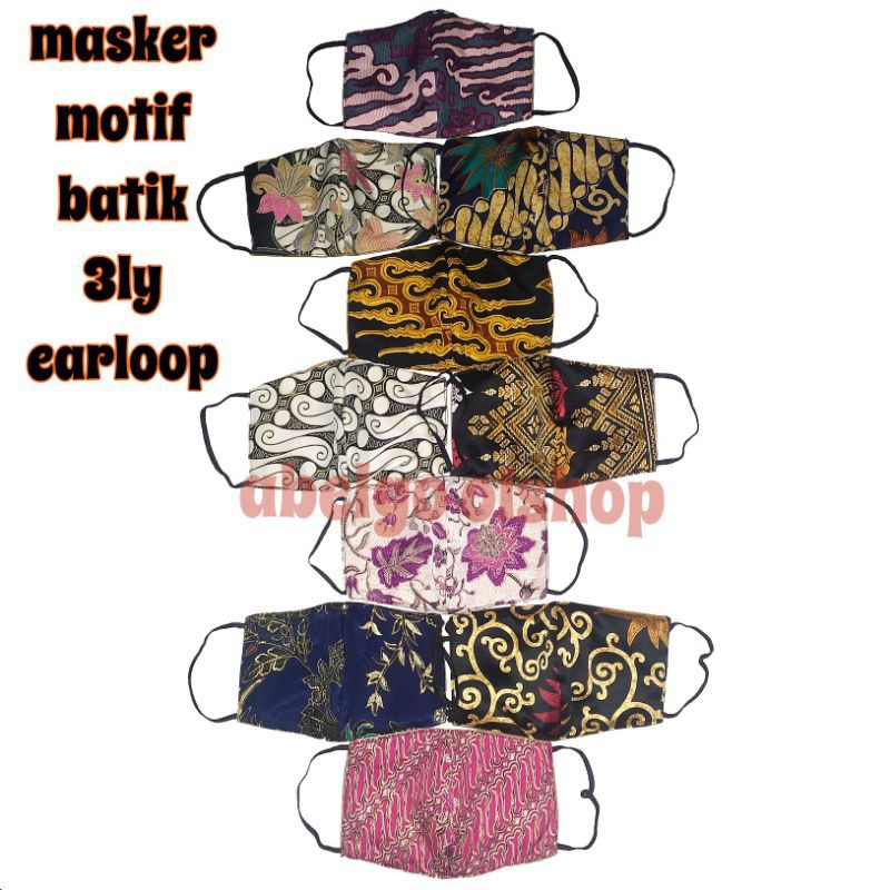 Masker kain earloop 3ply motif batik/ masker kain 3 lapis earloop tali karet