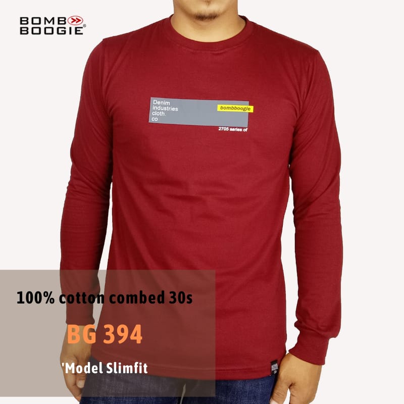 Kaos Distro BOMBBOOGIE Pria Lengan Panjang Bahan Katun