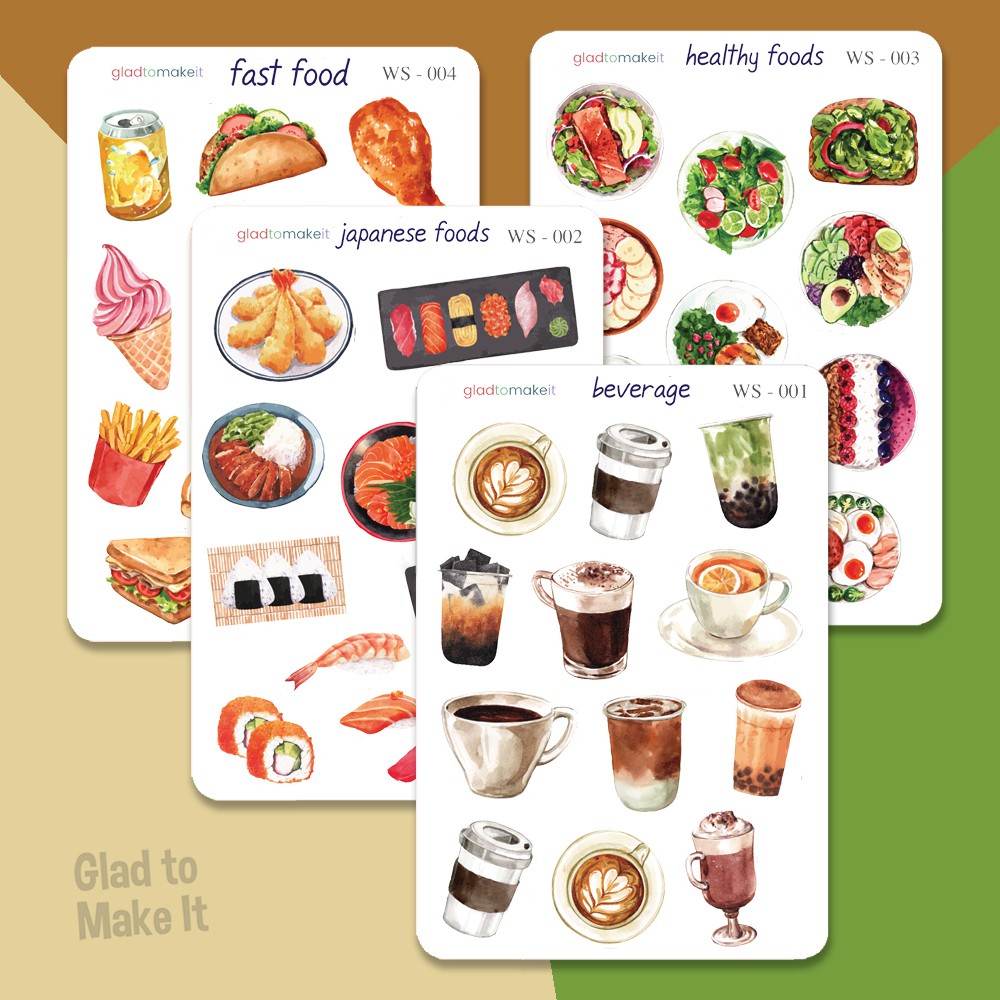 

sticker planner journal bujo diary food stiker makanan agenda jurnal murah coffe sushi salad