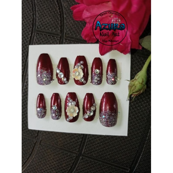 KUKU PALSU MAROON / NAIL ART / Agen KUPAL WEDDING