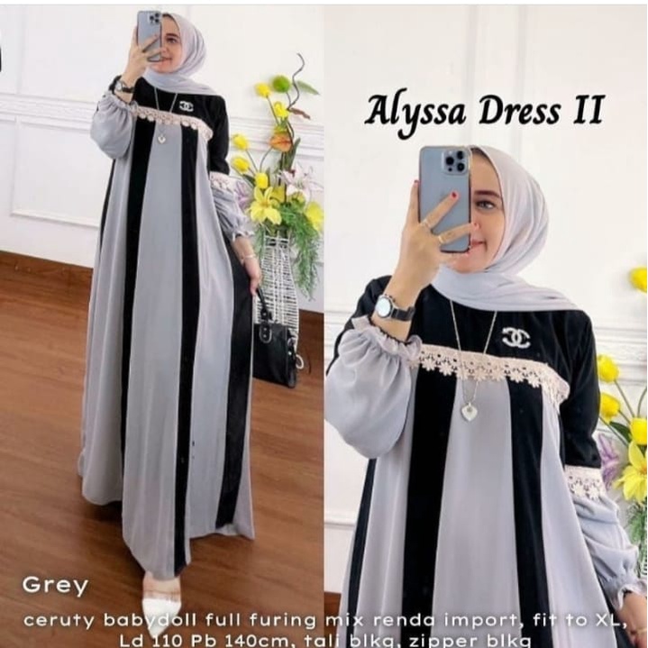 Baju Wanita Gamis Ceruty Babydoll Dress Kondangan Baju Wanita Jumbo Alyssa Dress Gamis Kekinian Dress Muslim