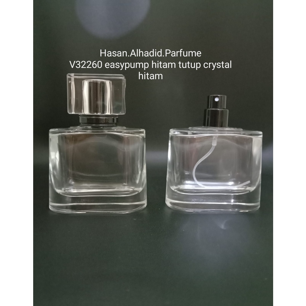 Botol Parfum Press V32260 50ml Easypum+Ring Hitam Tutup Crystal Hitam/Pcs