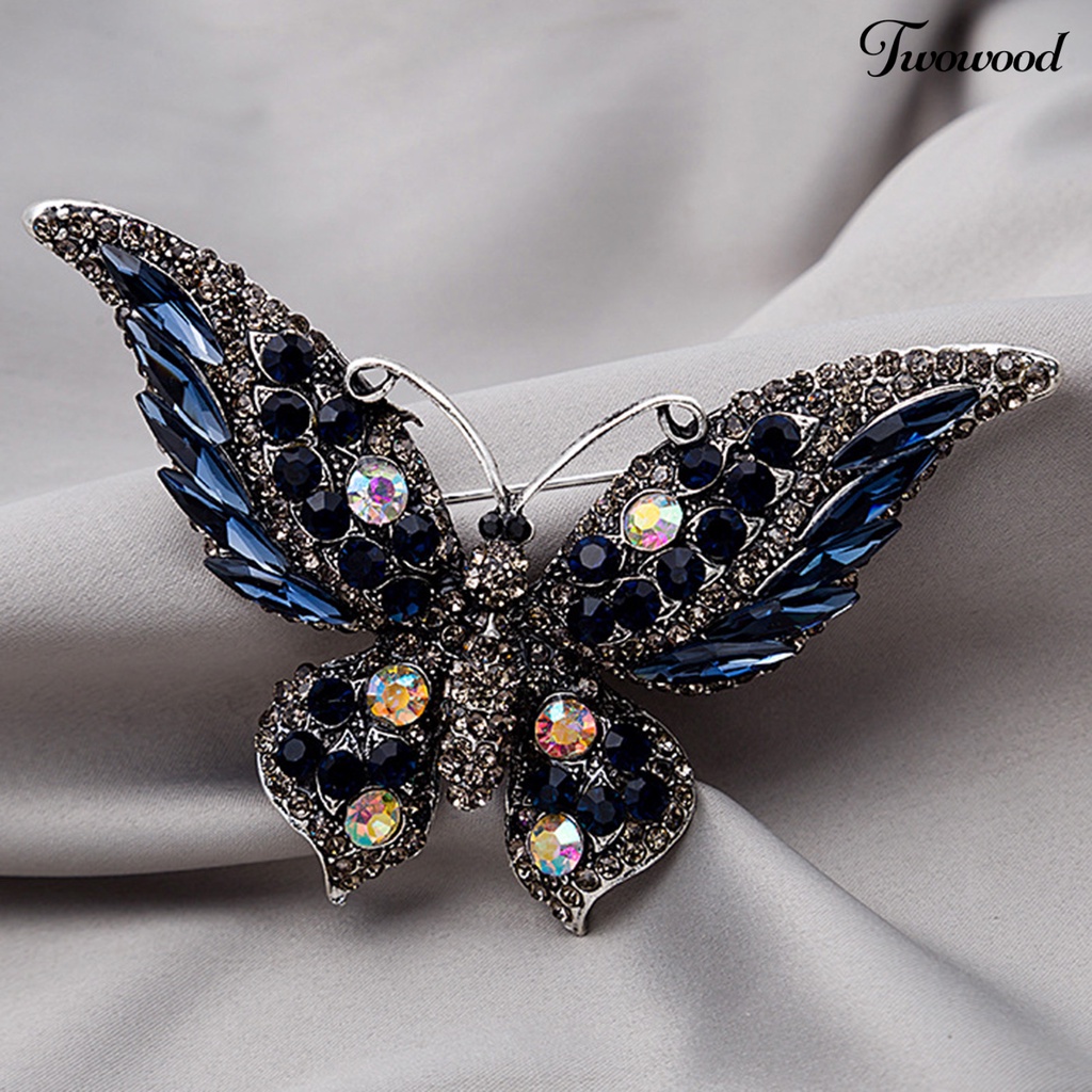 Twowood Butterflies Shape Vivid Lapel Pin Alloy Rhinestone Shiny Badge Brooch Pin Scarf Clip