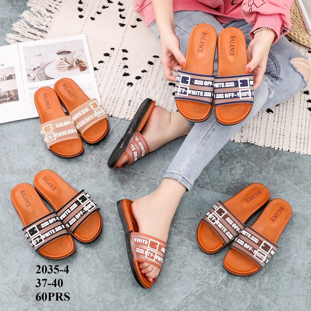 BALANCE Sandal Jelly SLop Wanita Import Bahan EMpuk ELastis Anti SLip Motif OFFWHlTE