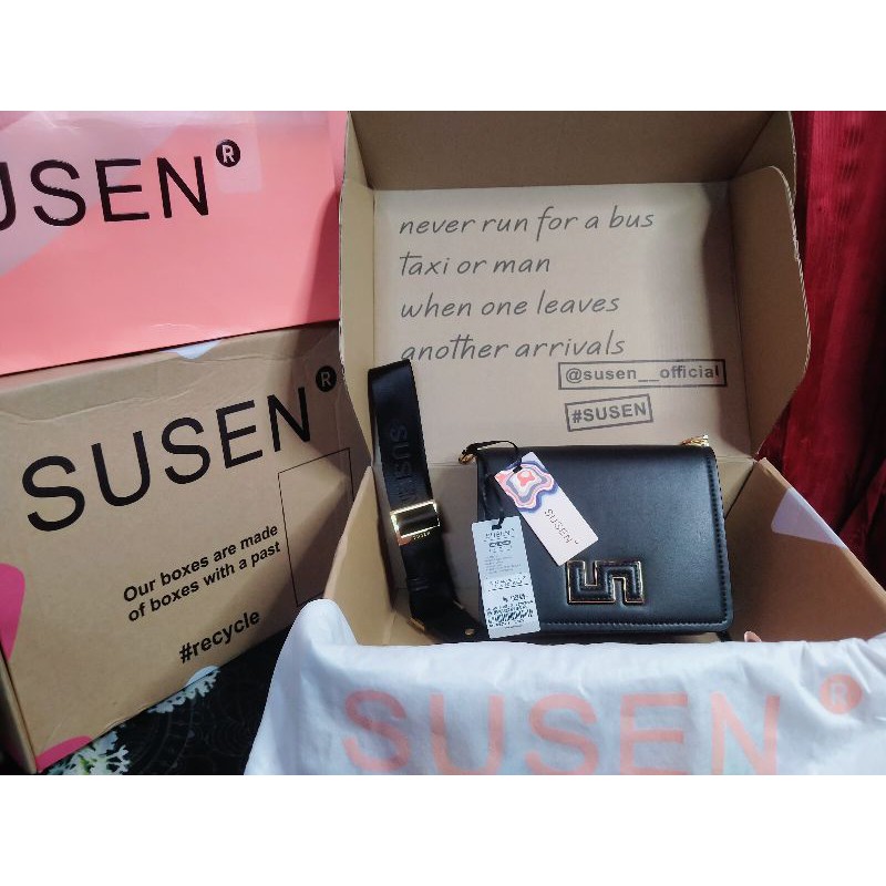 Susen Slingbag S 4014 Black Original Counter 100% Lapis Emas 24 Karat Tas Viral Anti Stratch