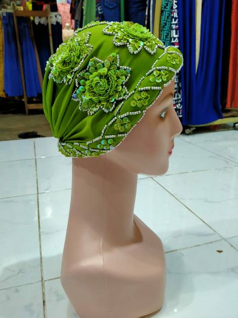 Kerpus topi kupluk hijab ibu ibu turban haji emak ciput payet Songkok topi nenek kupluk fashion khas kalimantan