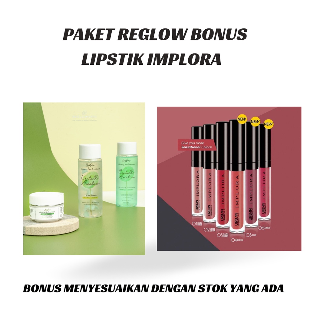 Paket Skincare Glowing Treatment Reglow / Pemutih Pencerah Wajah Free Pouch Premium Termurah-PAKET BONUS LIPSTIK