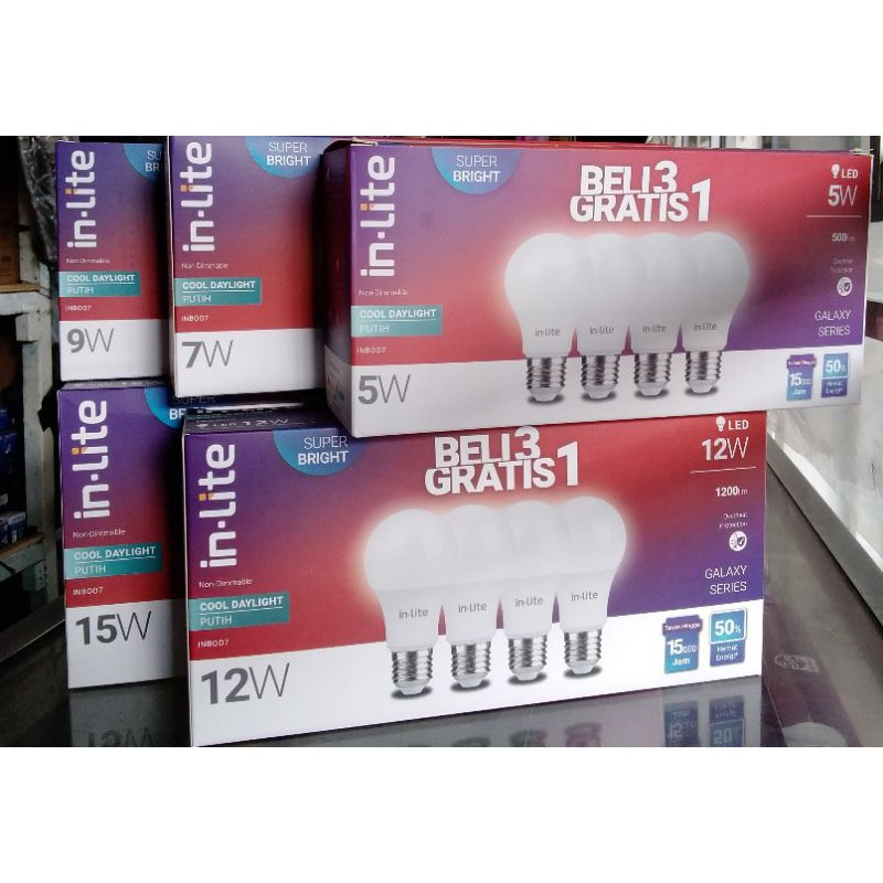 In Lite Lampu LED Multipack Beli 3 gratis 1  5W, 7W, 9W, 12W, 15W