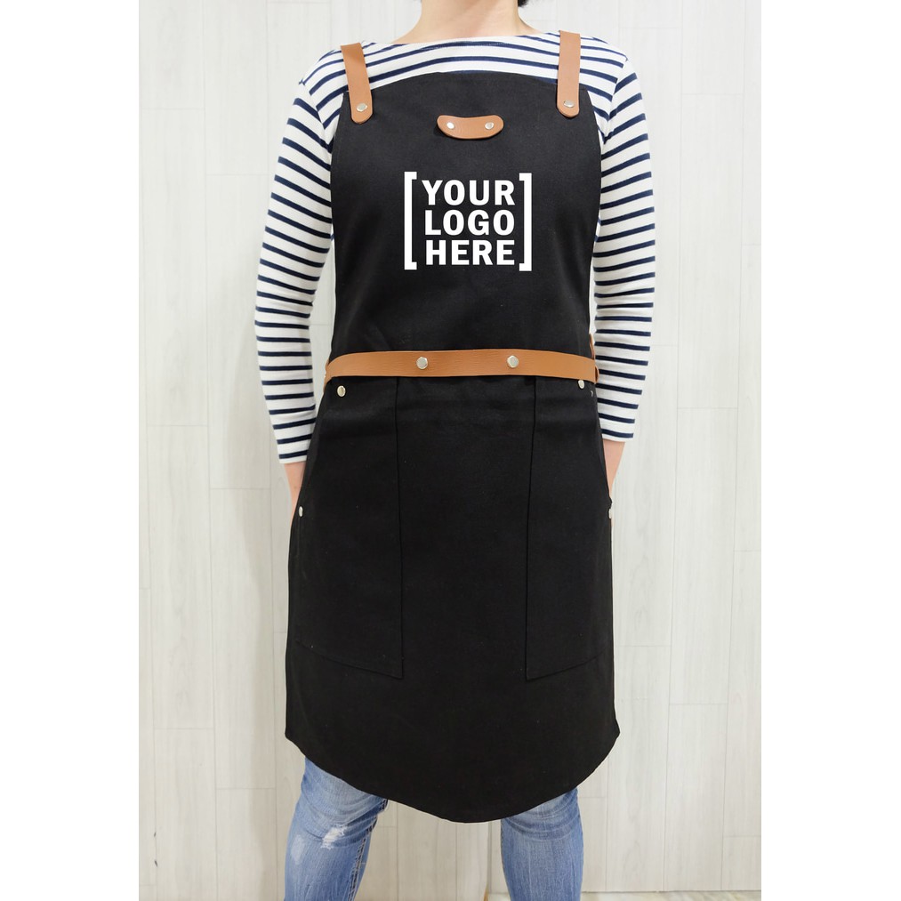 Apron (Celemek) Barista / Barber / Chef - Tali silang - Logo Sendiri