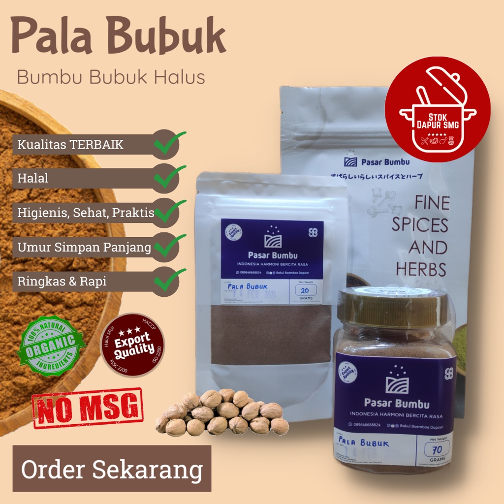 

Pasar Bumbu Pala Bubuk Halus / Ground Nutmeg / Nutmeg Powder Pouch Refill 20gr 50gr 100gr Botol 70gr