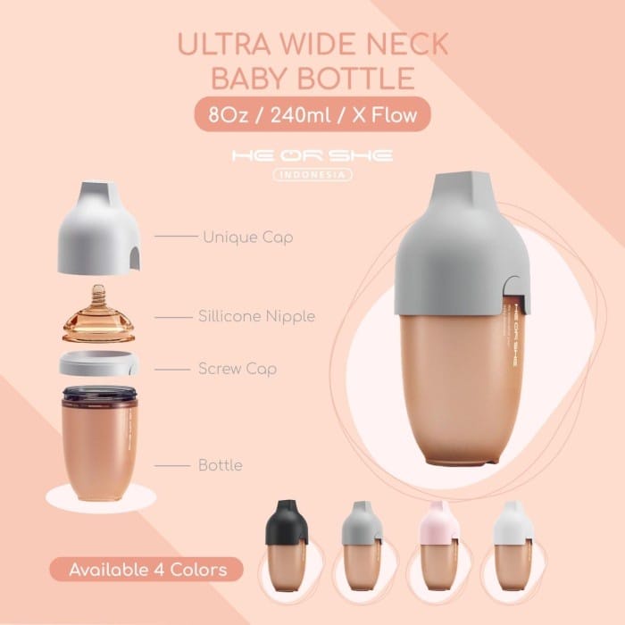 Heorshe Ultra Wide Neck Baby Bottle 240ml / Botol Minum Bayi