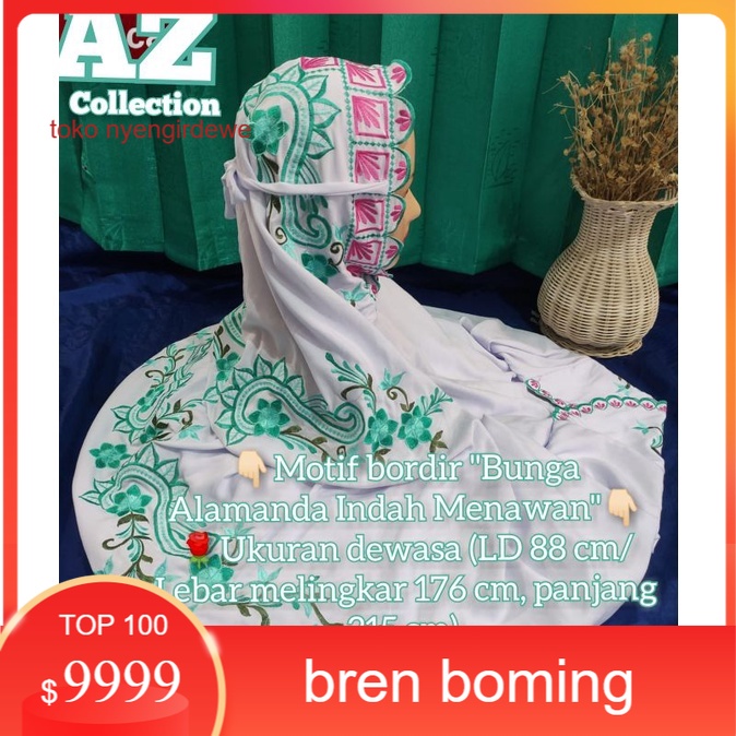 Mukena Terusan Dewasa Polino motif bordir bunga alamanda indah