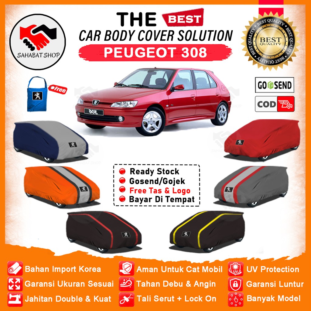 Sahabat Body Cover Mobil Peugeot 306 / Sarung Penutup Peugeot 306 Outdoor  / Selimut Mantel Kerudung Tutup Pelindung Jas Kerudung Mantol Pembungkus Mobil Sedan Peugeot 306 Waterproof Anti Air Model Orange