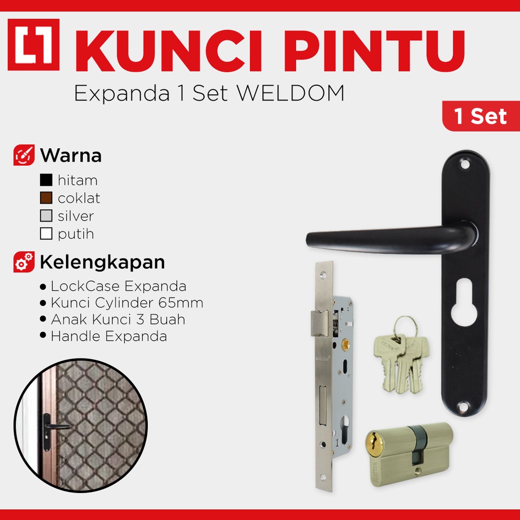 Handle Kunci Pintu Expanda Aluminium Kawat Nyamuk 1 Set - Weldom
