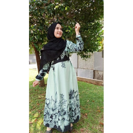 Dress Gamis Maxmara silk Hijau Mint By Akmayasha
