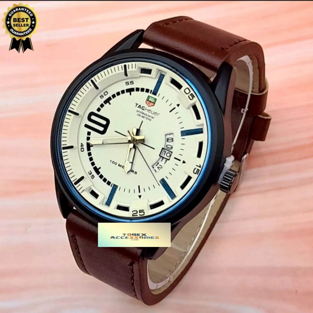 COD - Jam Tangan Analog Pria Besar Diameter 52mm Luxury Tali Kulit Ori Original Orii Asli Mewah Elegan Maskulin Keren Buat Gaya Kasual Import Impor Jamtangan Laki Laki Dewasa Arloji Cowo Cowok Cwo Jamtanganpria Distro Terbaru s7966 - Black