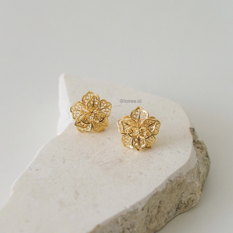 ASTERIA | Golden Sparkles - Gold Plated Flower Stud Bridal Earrings - Anting Tusuk Wanita