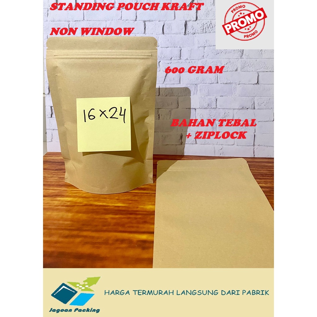 STANDING POUCH PREMIUM KRAFT ZIPLOCK EKONOMIS UKURAN 16 X 24 CM