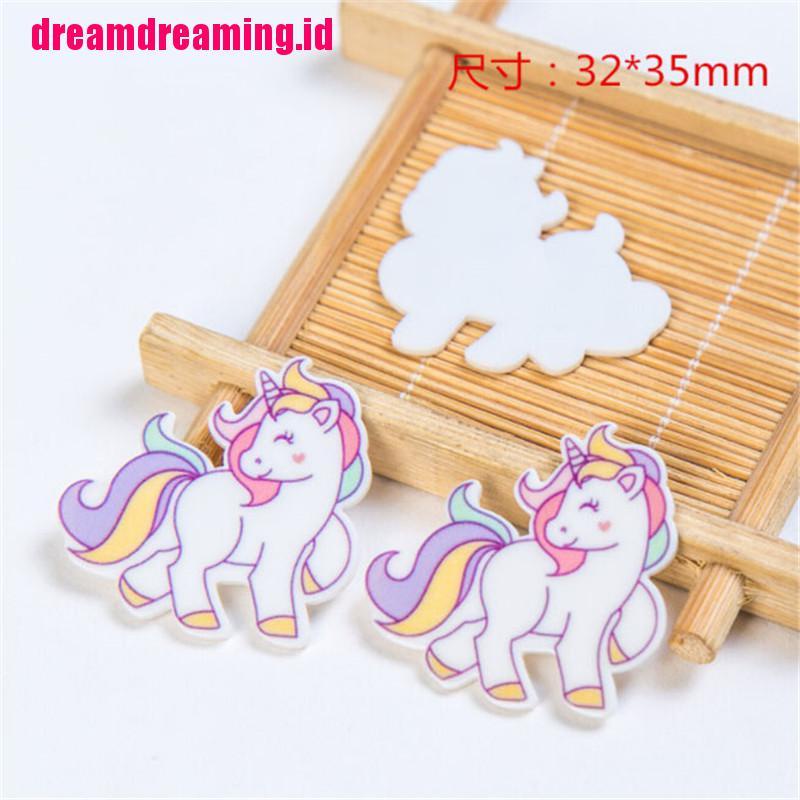 5pcs Cabochon Flat Back Bahan Resin Desain Unicorn Untuk Dekorasi Casing Ponsel DIY