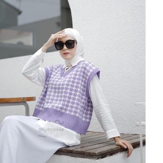 Terjangkau JENNIE VEST KNIT / Houndstooth vest knit / Rompi rajut wanita korean style / Outer wanita