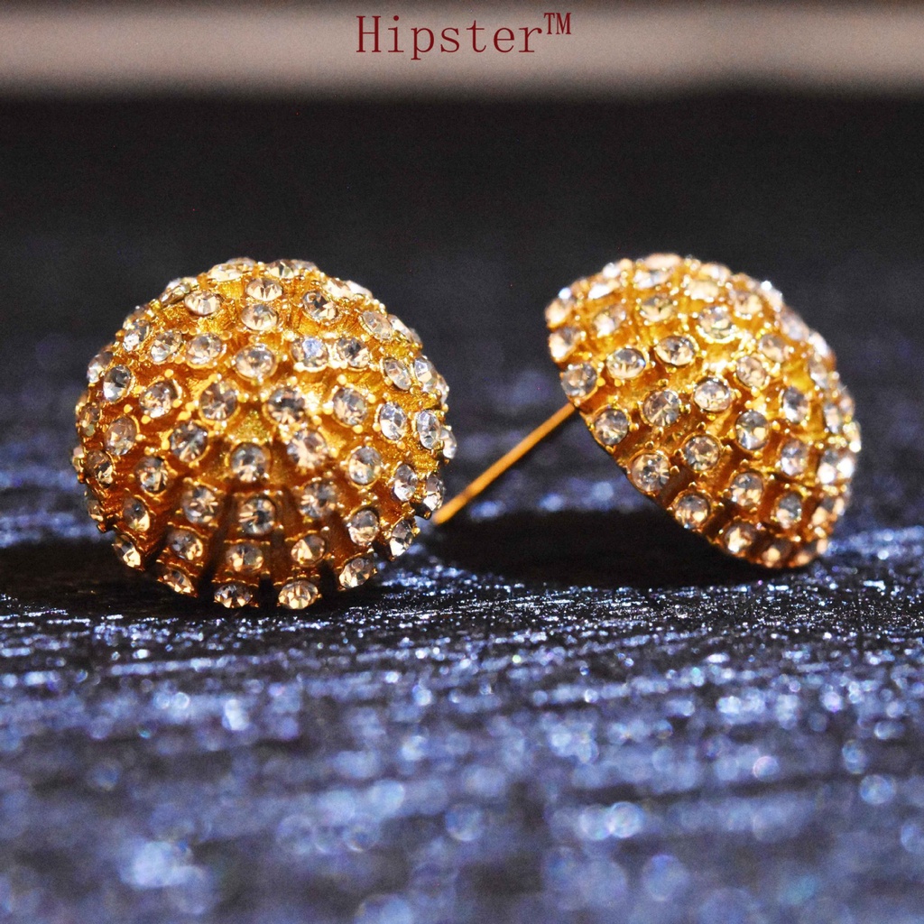 French Style 18K Gold Full Diamond round Fireworks Exquisite Luxury Earrings