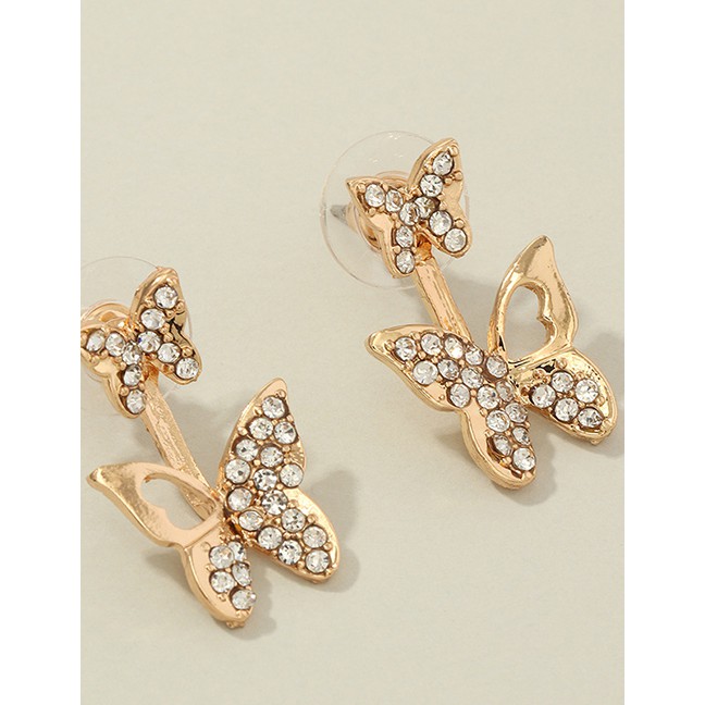 LRC Anting Tusuk Fashion Golden Double-worn Back Hanging Diamond Cutout Earrings K41593
