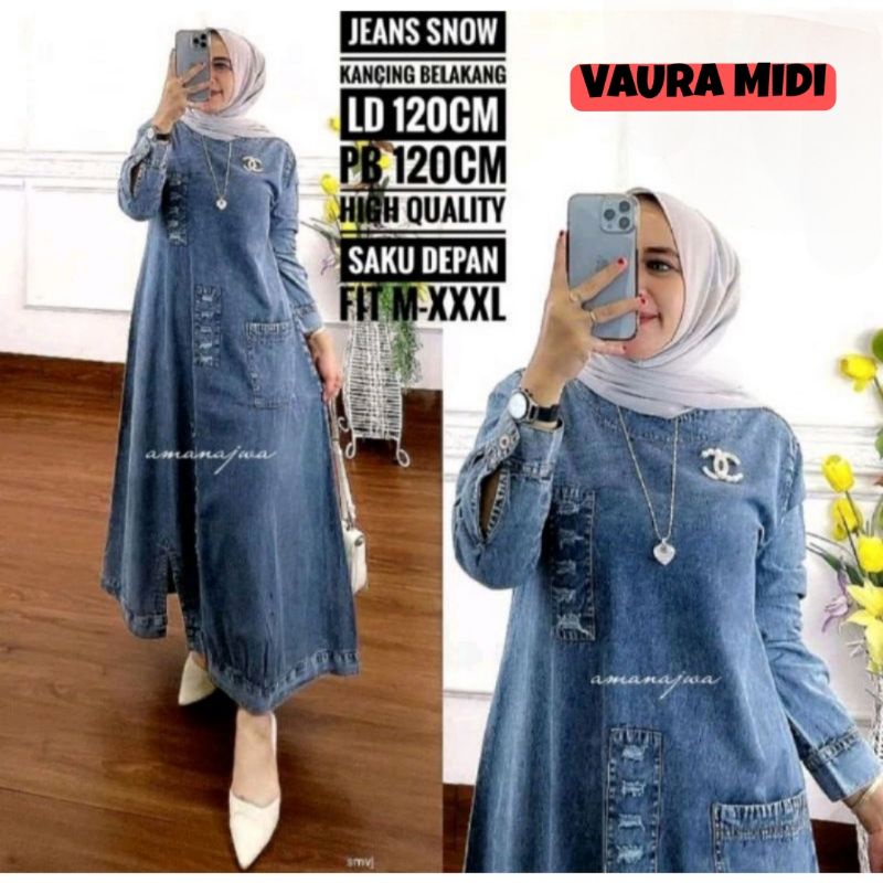 MIDI dress jeans terbaru Ld 100 dan ld 116 midi dress jeans terlaris VAURA MIDI