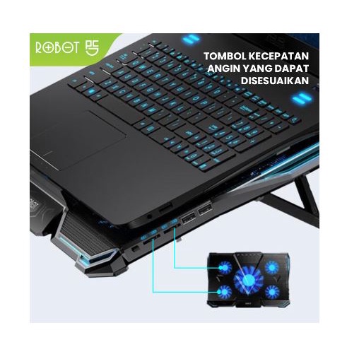 Coolingpad laptop gaming robot mesh metal 5 fan silent led adjustable rt-lcs03 lcs-03 - pendingin cooler cooling pad notebook