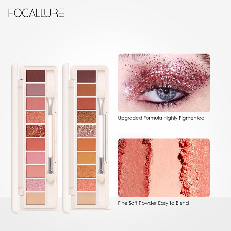 TIKTOK - FOCALLURE 10 Warna Glitter Eyeshadow palette - kosmetik Mata FA158