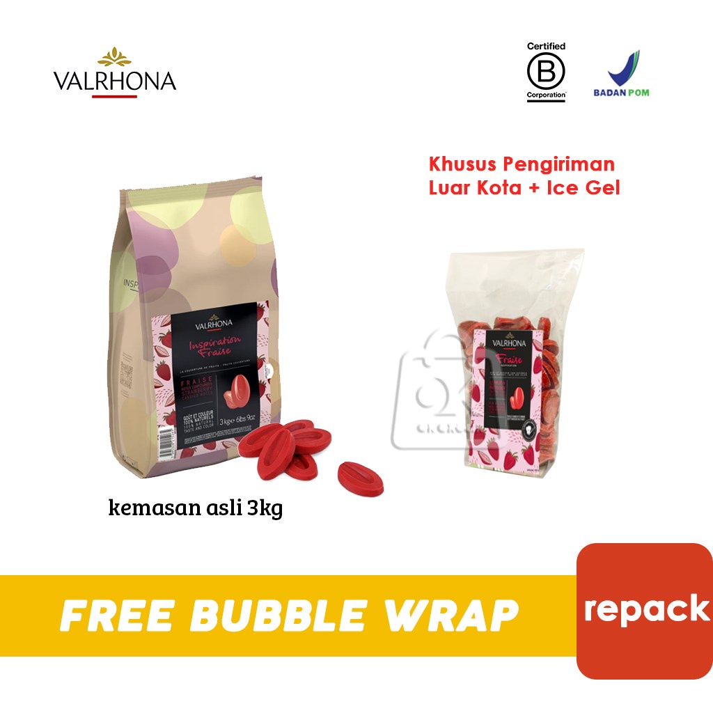 

Valrhona Couverture Chocolate Inspiration STRAWBERRY FRAISE (KHUSUS LUAR KOTA + ICE GEL)
