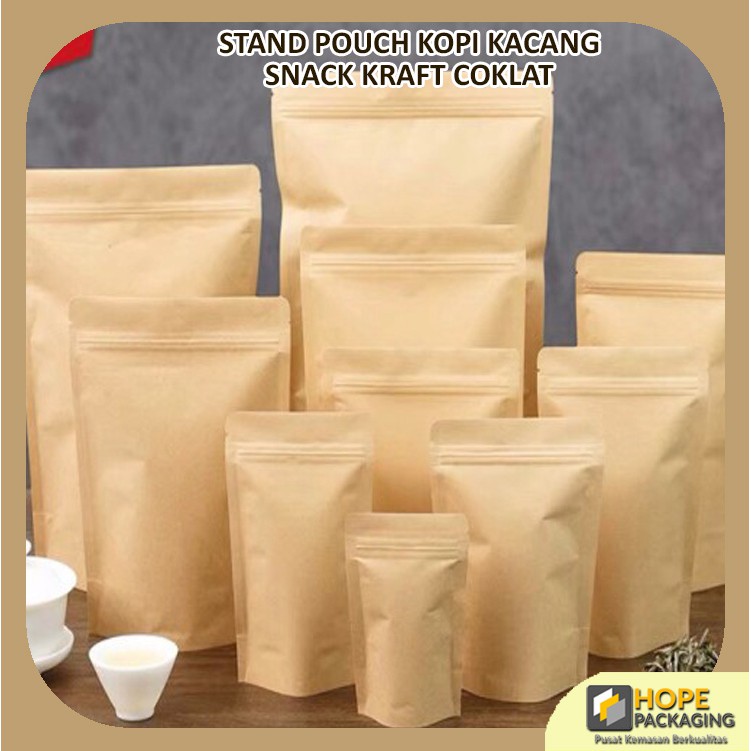 [5 Pcs] Standing Pouch Coklat Spesial  Kraf Paper Ziplock Delkochoice Kemasan Snack Plastik / pouch kopi / kantong wadah biji bijian