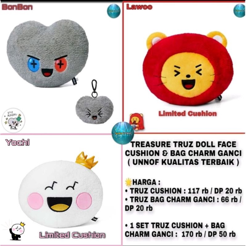 [ DP ] TREASURE TRUZ DOLL FACE CUSHION & BAG CHARM GANCI YOCHI BONBON LAWOO ( UNNOF KUALITAS TERBAIK