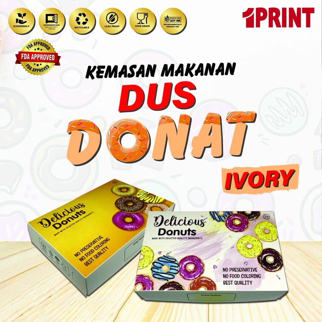 Dus Donat Isi 6 Pcs | Box Donat Motif | Kemasan Donat | Kotak Donat | Wadah Donat | Bahan IVORY