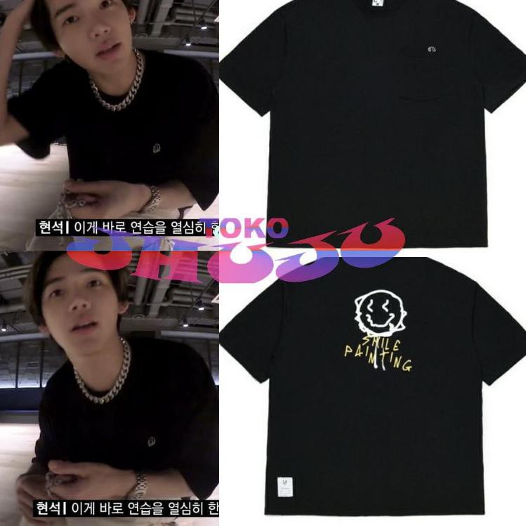 Restock Baju T shirt Treasure Hyunsuk style SMALL SMILE PAINTING half tshirt