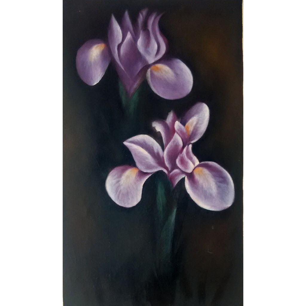 

Lukisan bunga lily media cat minyak di kanvas, 40 x 65 cm
